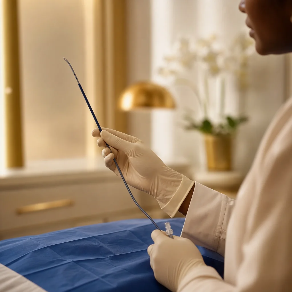 Physician's gloved hands during a Endometrial Ablation appointment at the Oshun clinic in Kingston, Jamaica