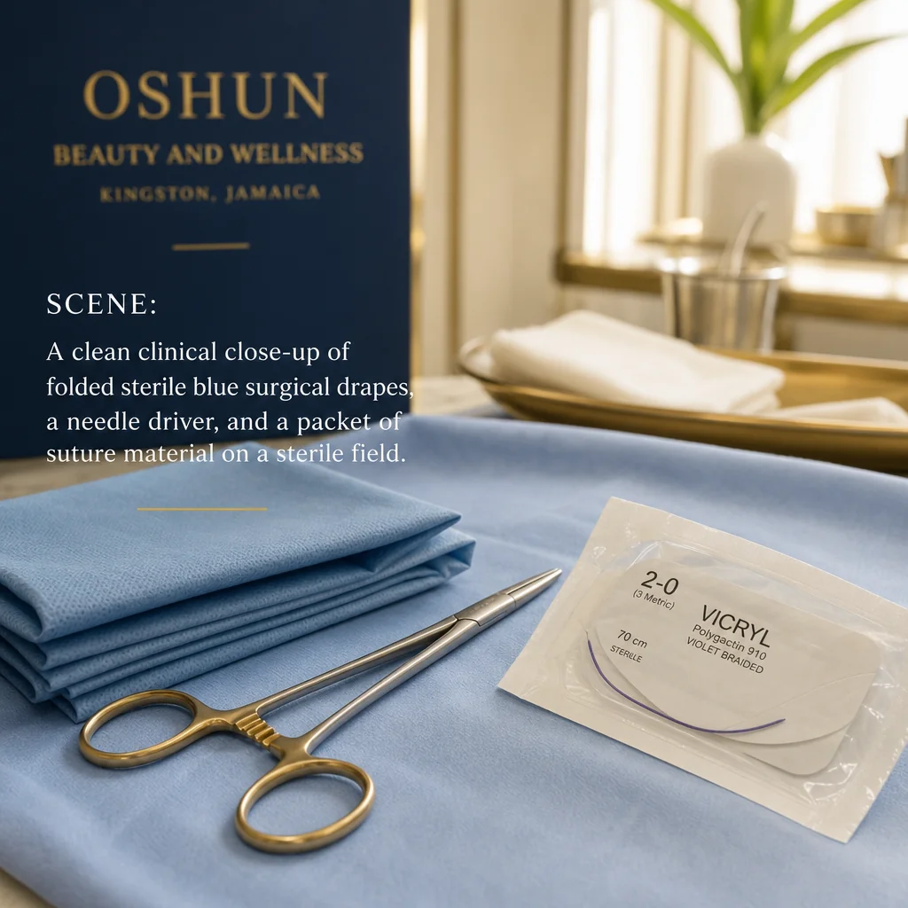 Reference materials and a Hysterectomy care plan in a leather portfolio at the Oshun clinic in Kingston, Jamaica