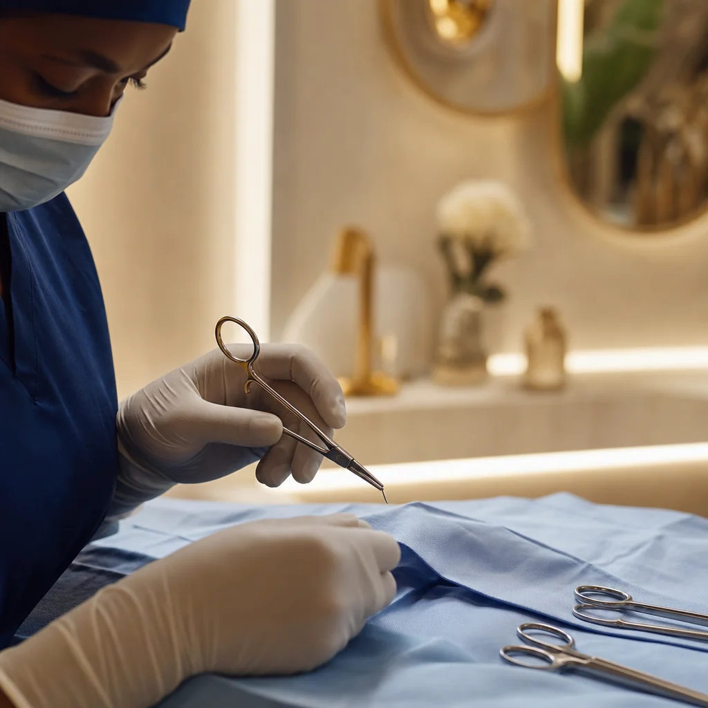 Physician's gloved hands during a Hysterectomy appointment at the Oshun clinic in Kingston, Jamaica