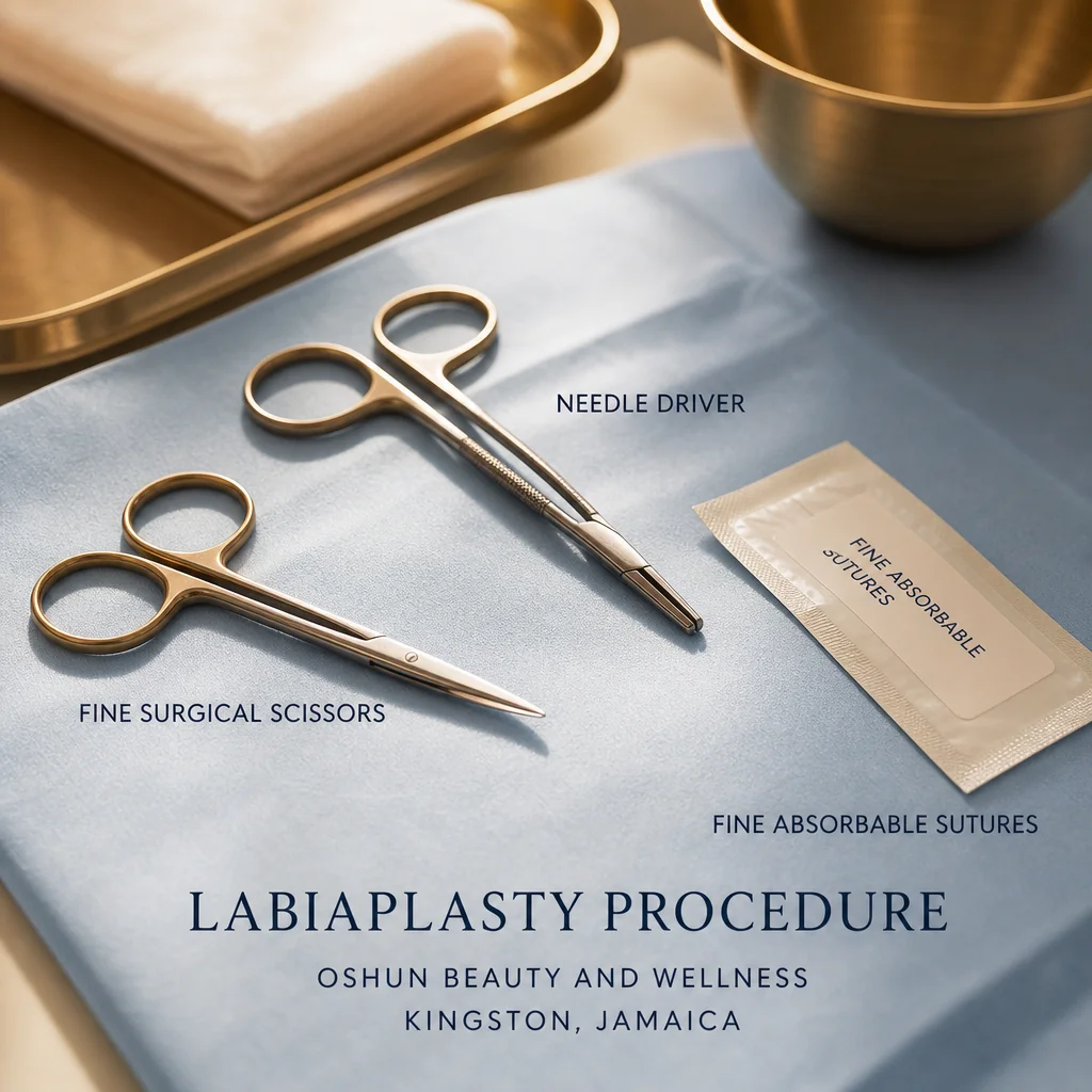 Reference materials and a Labiaplasty care plan in a leather portfolio at the Oshun clinic in Kingston, Jamaica